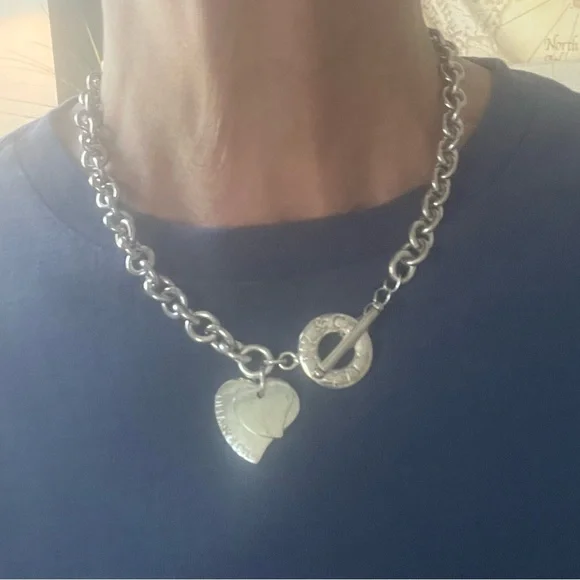 Vintage Chunky 925 silver toggle double heart necklace chain 65 grams! 16” long - Picture 4 of 5